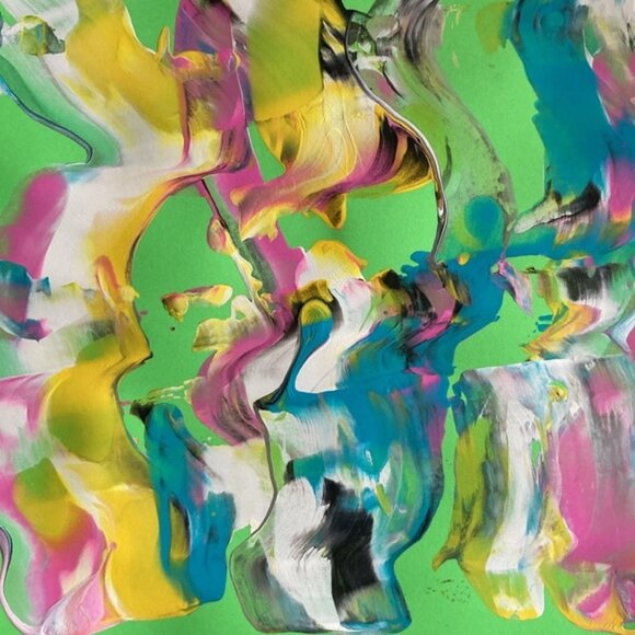 Squeegee Art NEW abstract art on green paper ready to frame - Picture 2 of 5